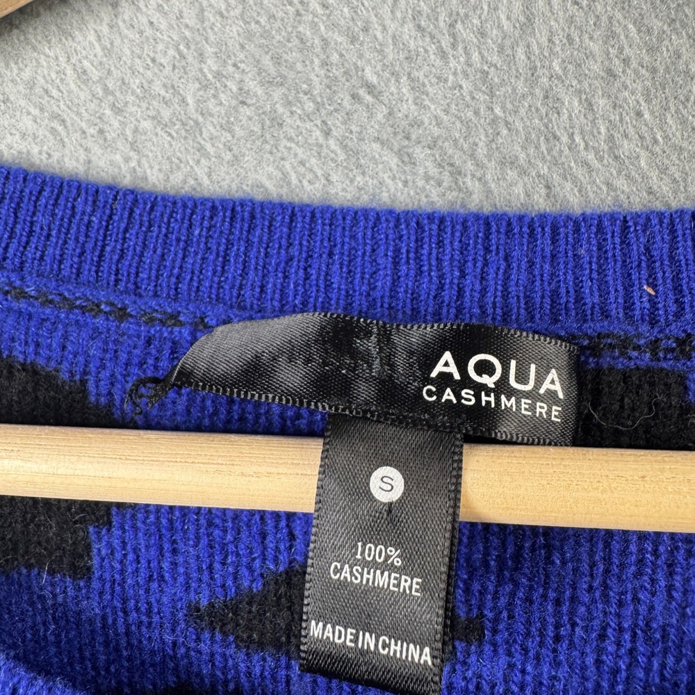 Aqua Cashmere Womens Blue Black Leopard Print 100% Cashmere Crew Neck Sweater S - Picture 3 of 5